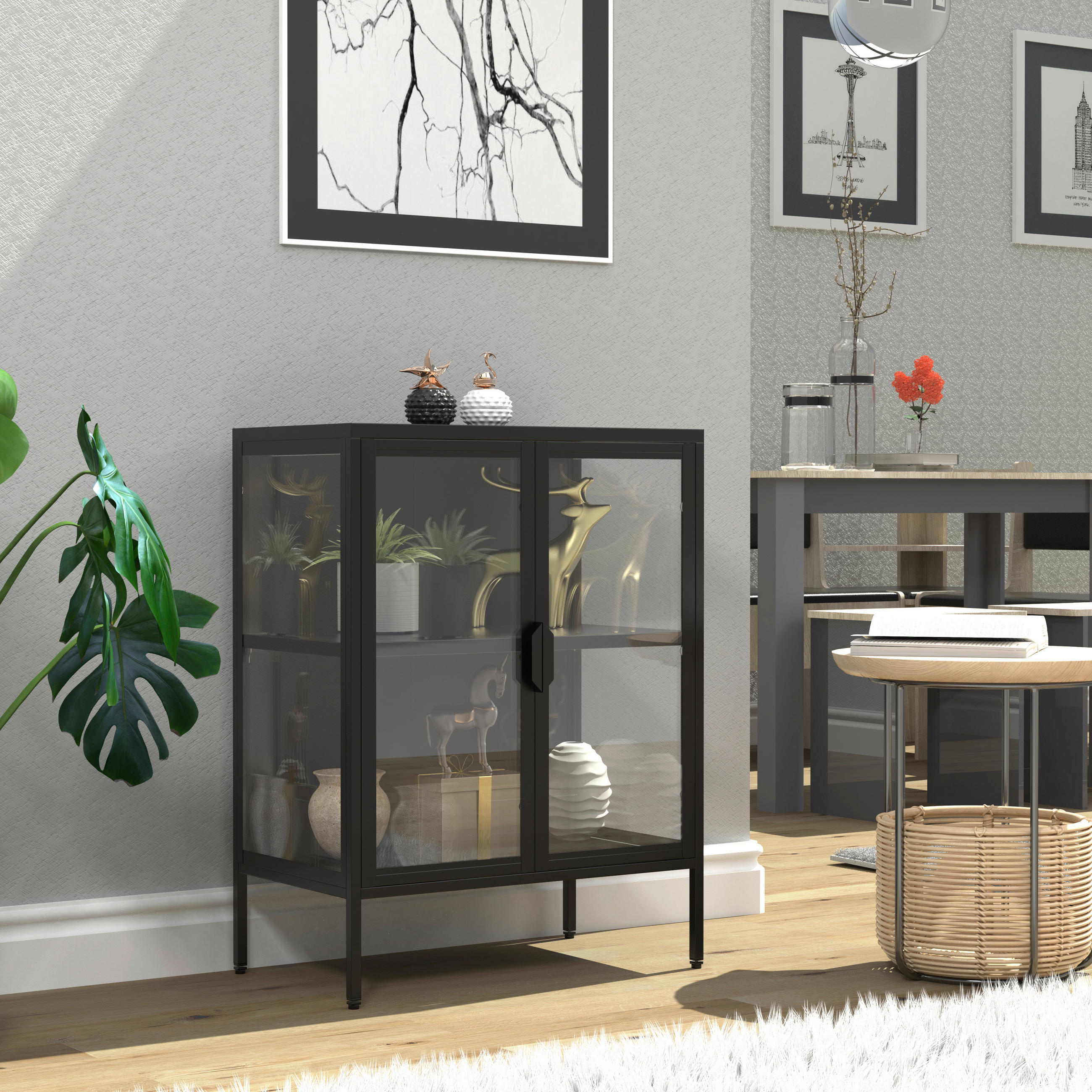 VITRINSKÅP  i svart  - svart/transparent, Design, metall/glas (60/80/35cm) - MID.YOU
