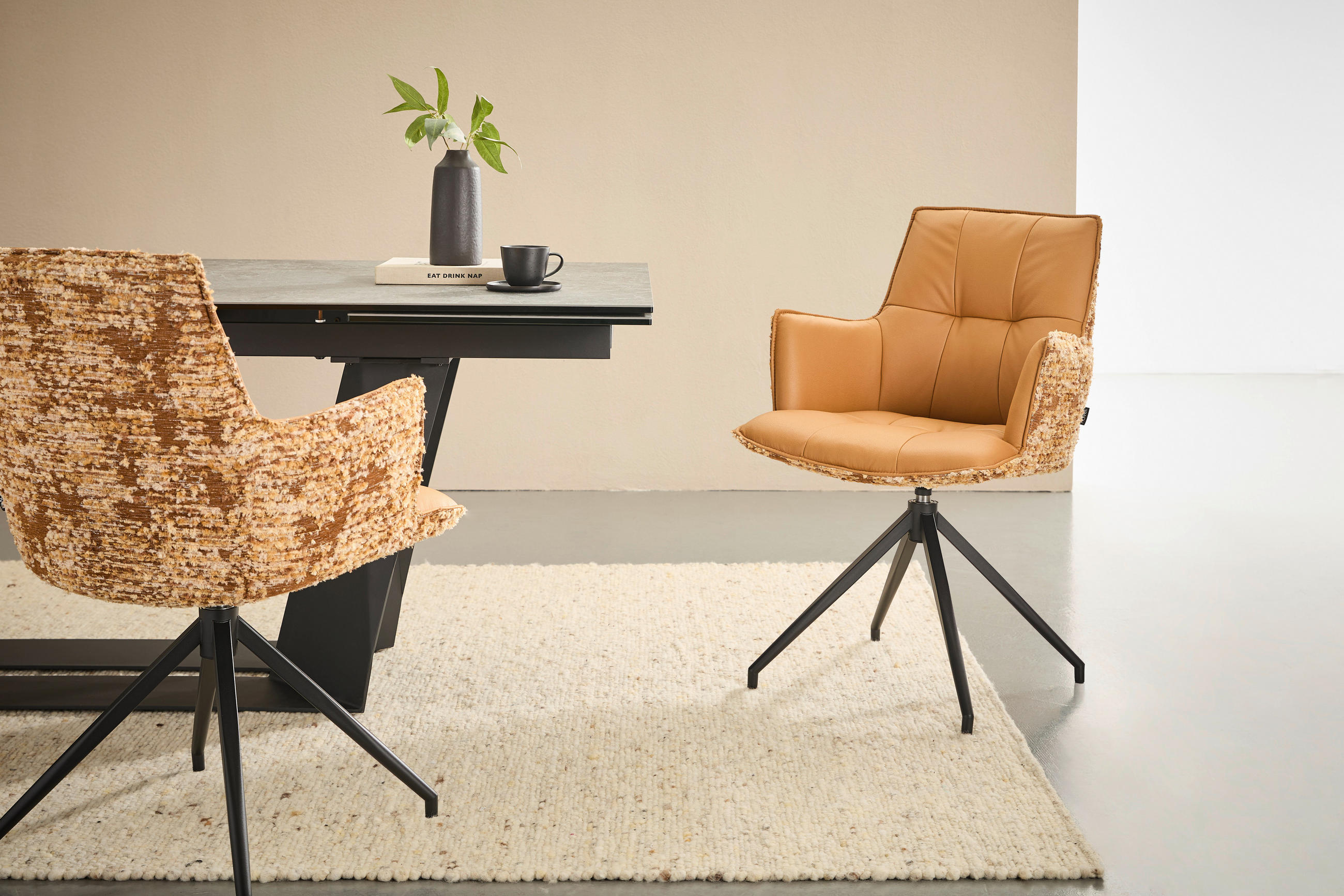 ARMLEHNSTUHL  in Eisen Jacquard, Mikrofaser  - Cognac/Schwarz, Design, Textil/Metall (59/89,5/63cm) - Novel