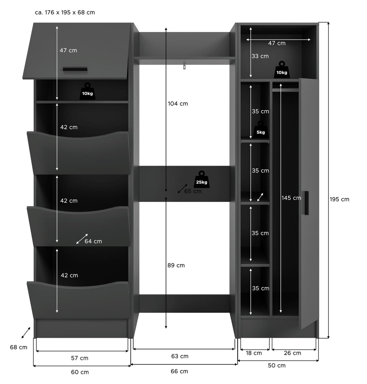 HAUSWIRTSCHAFTSRAUM 176/195/68 cm  in Anthrazit  - Anthrazit, Basics, Holzwerkstoff (176/195/68cm) - MID.YOU