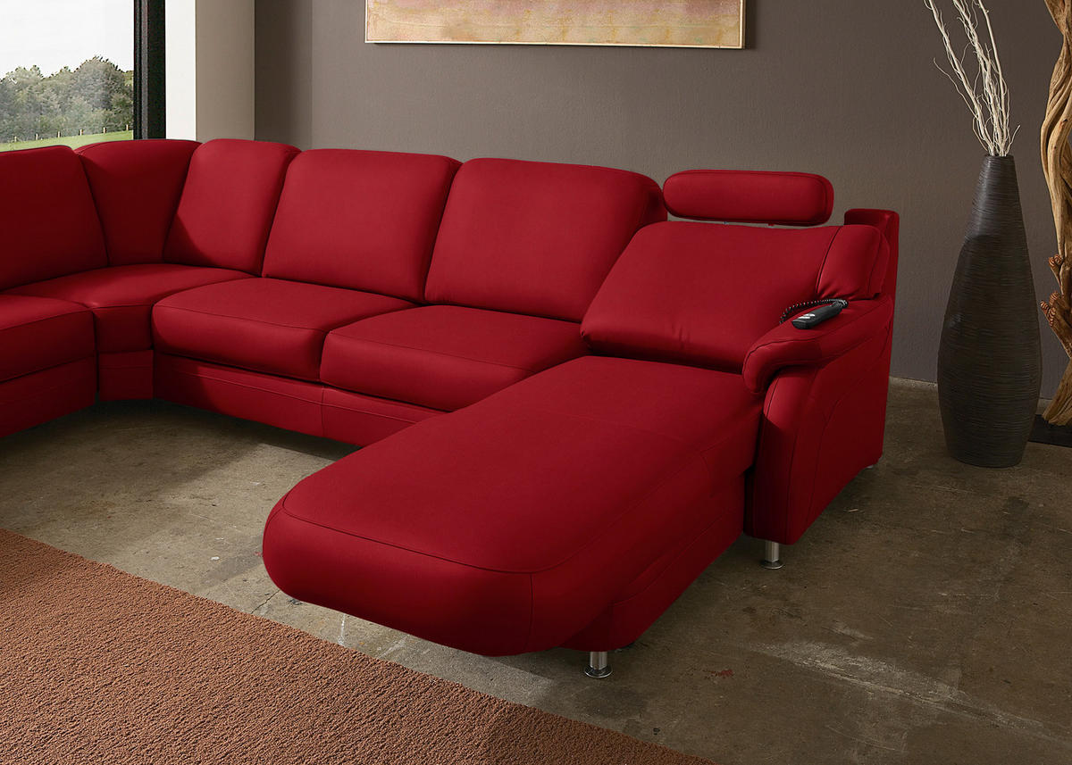 WOHNLANDSCHAFT Echtleder Rot  - Rot/Alufarben, Konventionell, Leder/Metall (239/329/165cm) - Beldomo Premium