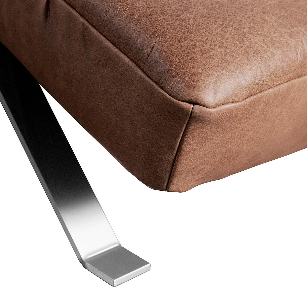 RELAXLIEGE in Echtleder Braun  - Silberfarben/Braun, Design, Leder/Metall (65/65-95/171cm) - Livetastic