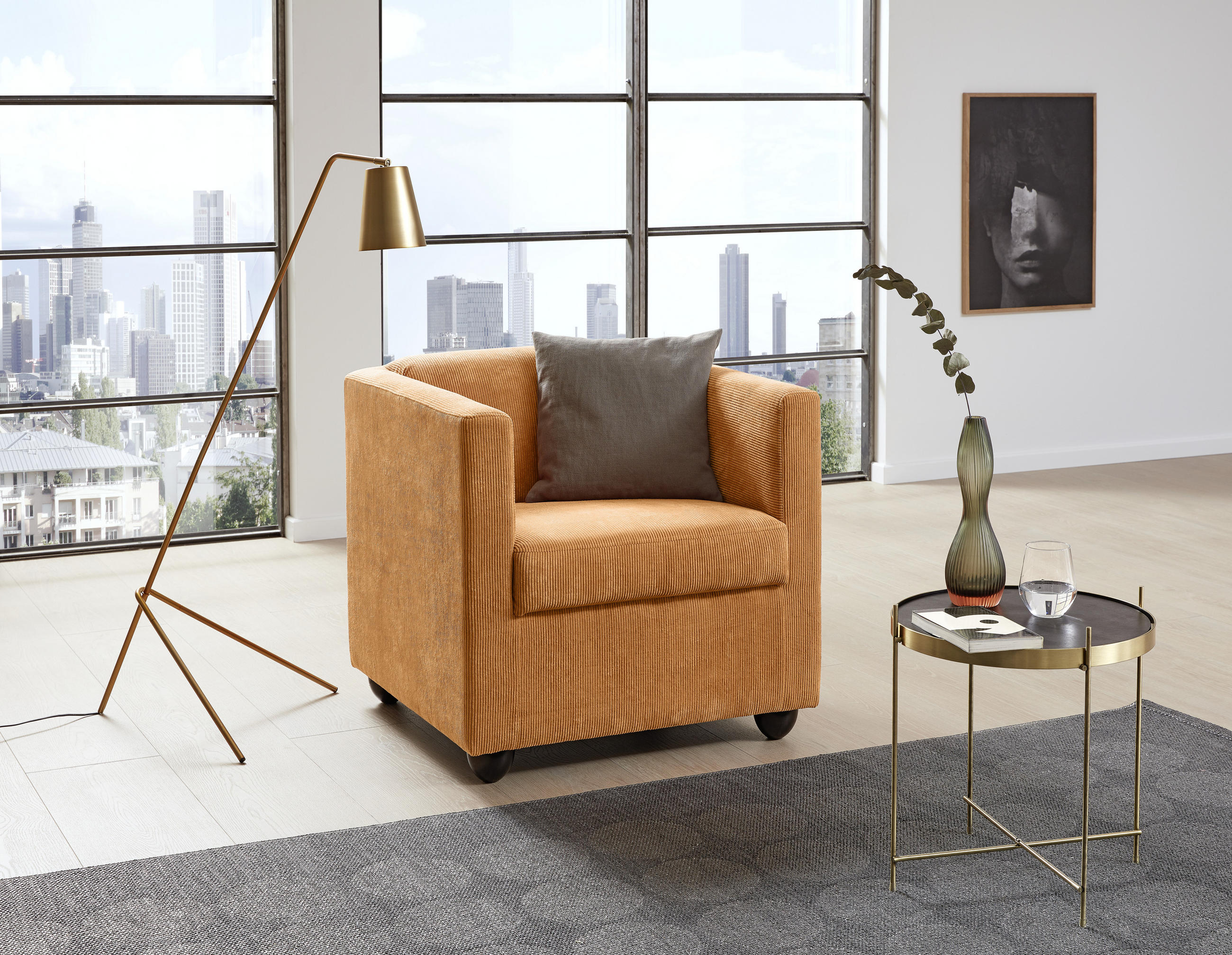 SESSEL in Cord Orange  - Schwarz/Orange, Design, Holz/Textil (72/71/75cm) - LOOKS by W.Joop