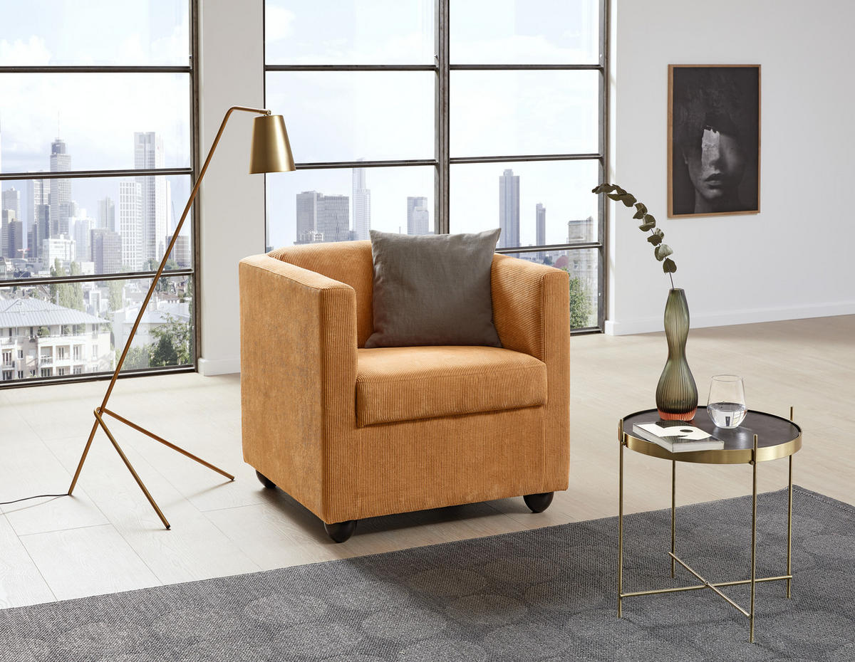 SESSEL Cord Orange    - Schwarz/Orange, Design, Holz/Textil (72/71/75cm) - LOOKS by W.Joop
