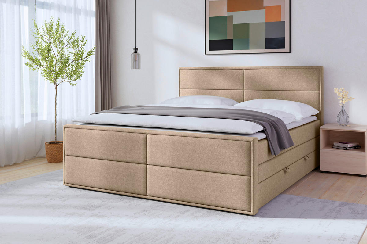 BOXSPRINGBETT 180/200 cm  in Naturfarben  - Schwarz/Naturfarben, Modern, Karton/Holz (180/200cm) - MID.YOU