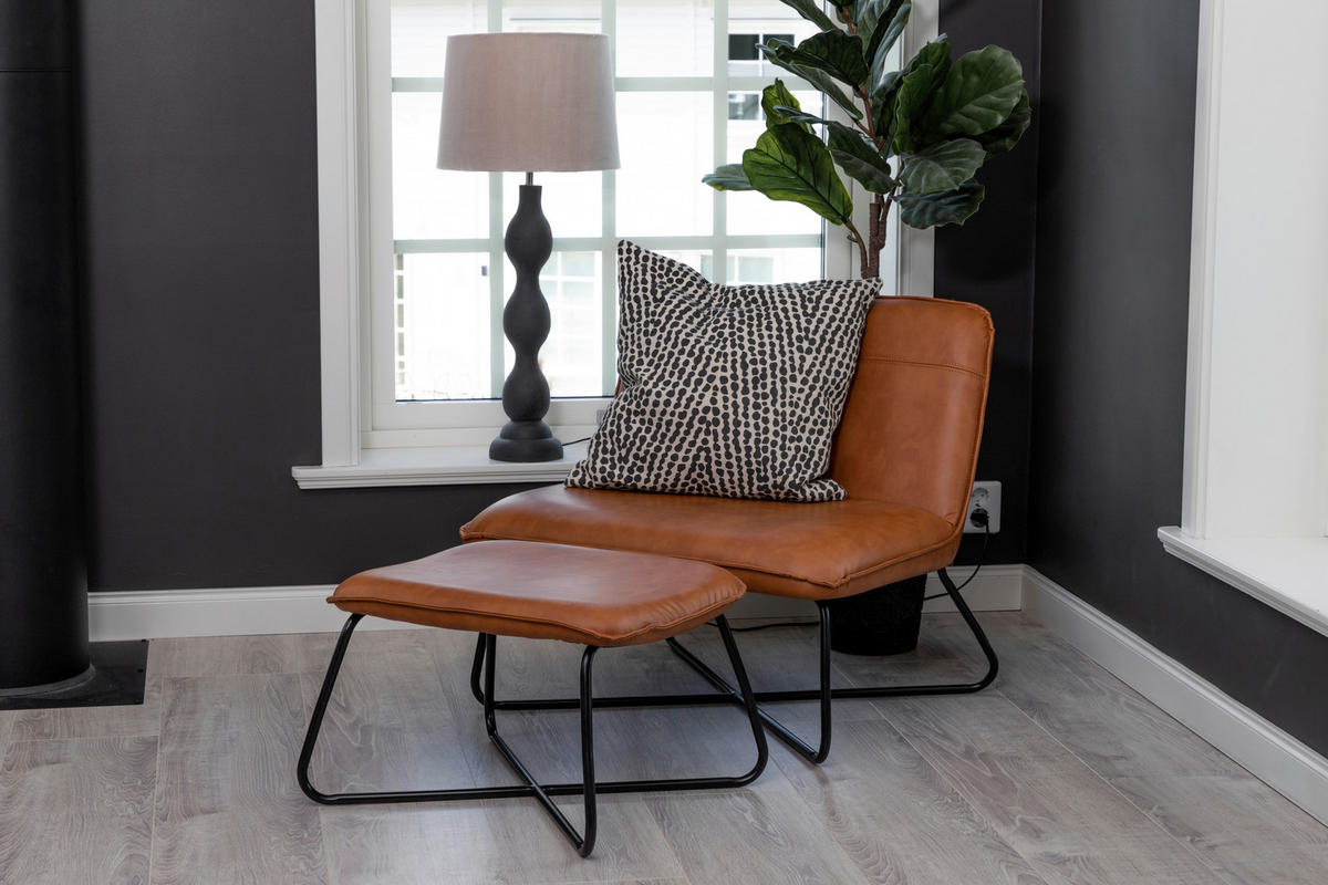 FÅTÖLJ MED FOTPALL i metall, textil brun, svart  - brun/svart, Design, metall/textil (78/71/75cm) - Livetastic