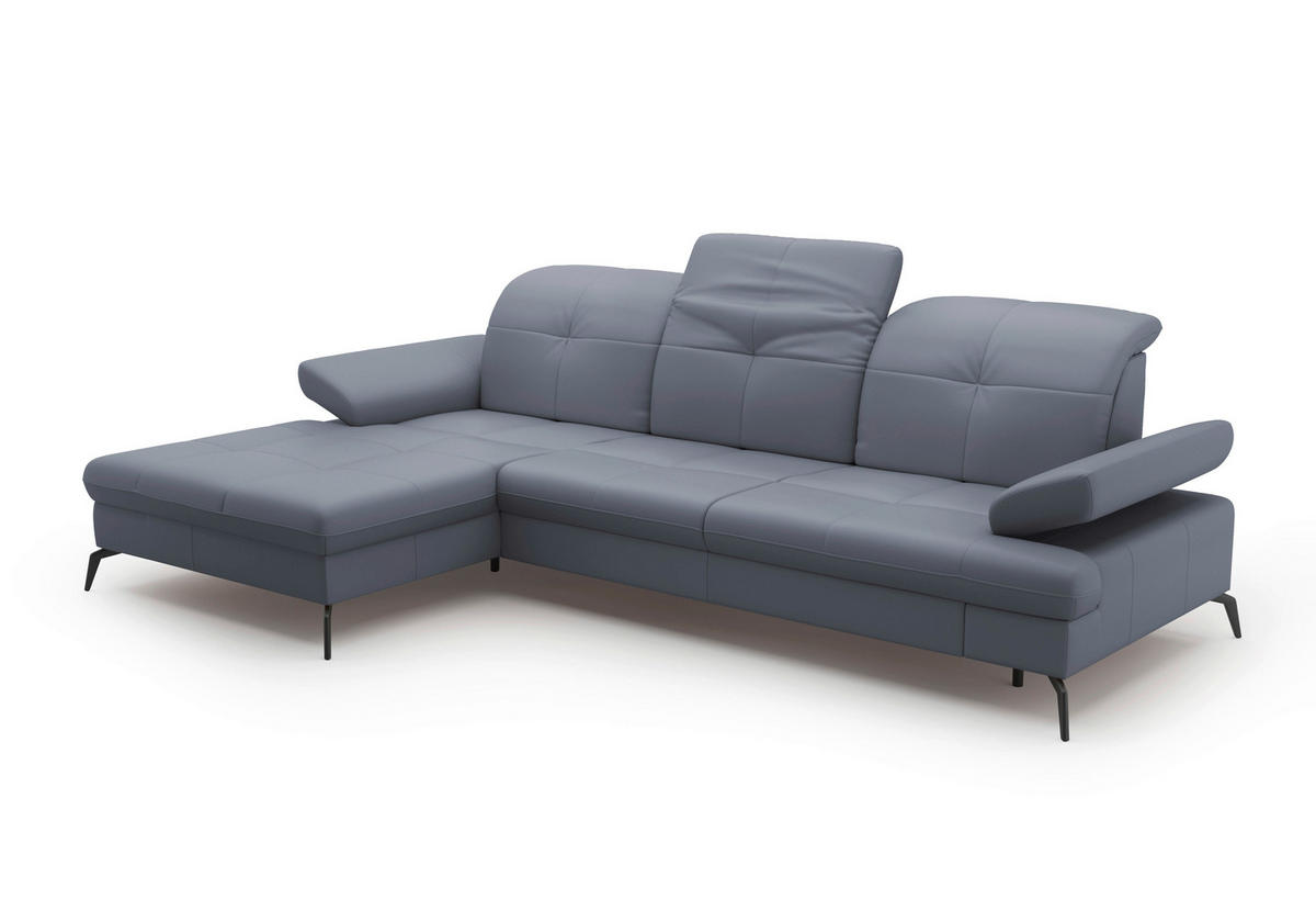 ECKSOFA in Vliesstoff Kombination Echtleder/Stoff Graublau  - Graublau/Schwarz, Konventionell, Leder/Textil (185/279cm) - Sit & More