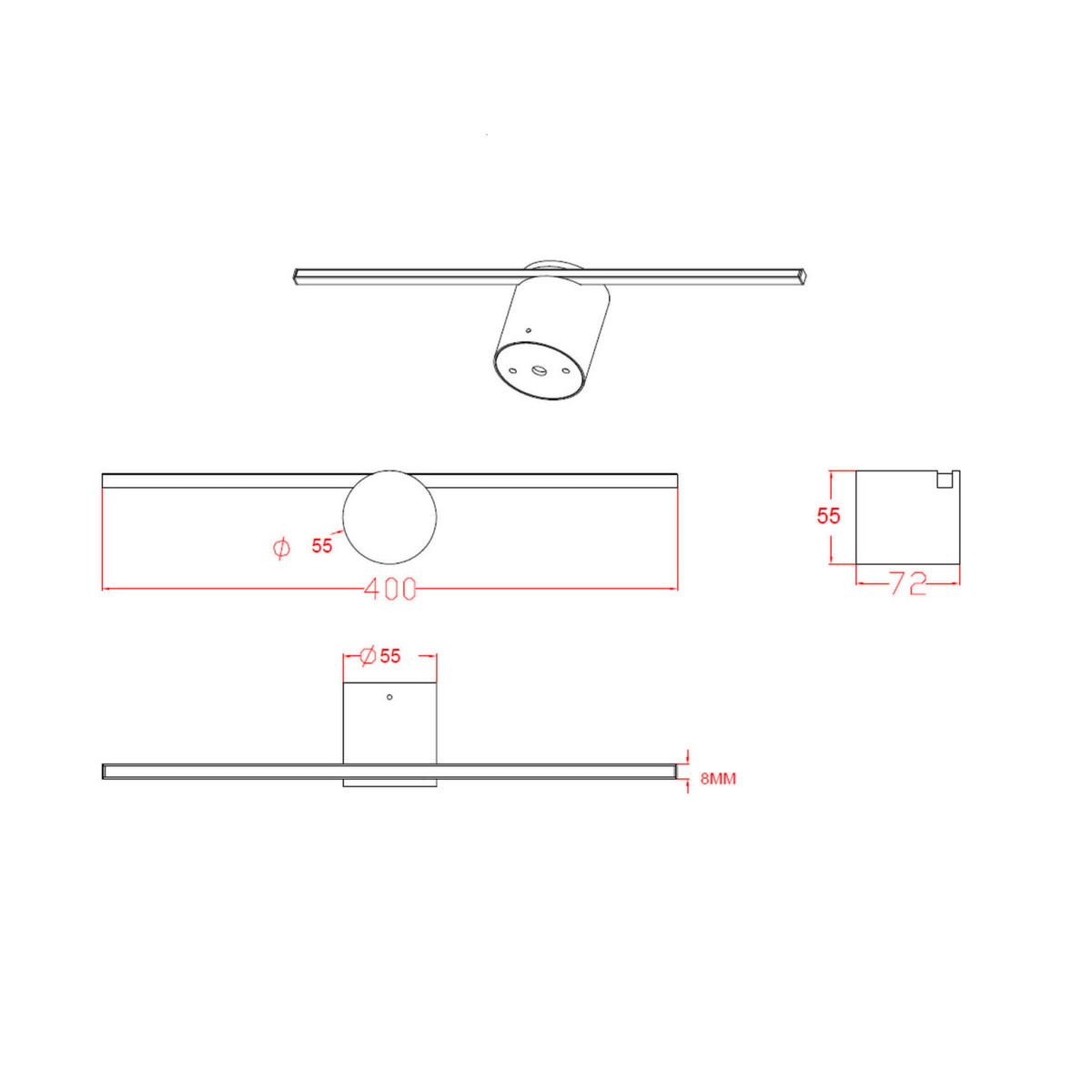 WANDLEUCHTE Modern Slim   - Schwarz, Design, Metall (5.5/40/7cm)
