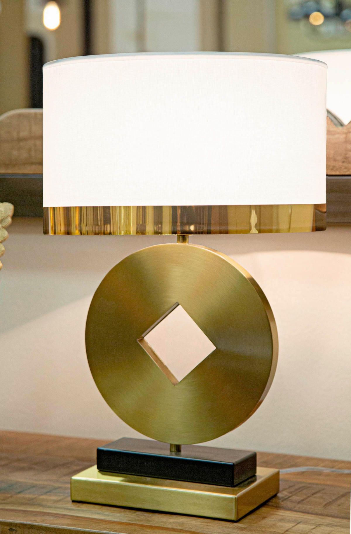 TISCHLEUCHTE - Goldfarben/Weiß, Basics, Glas/Metall (21/50/21cm)