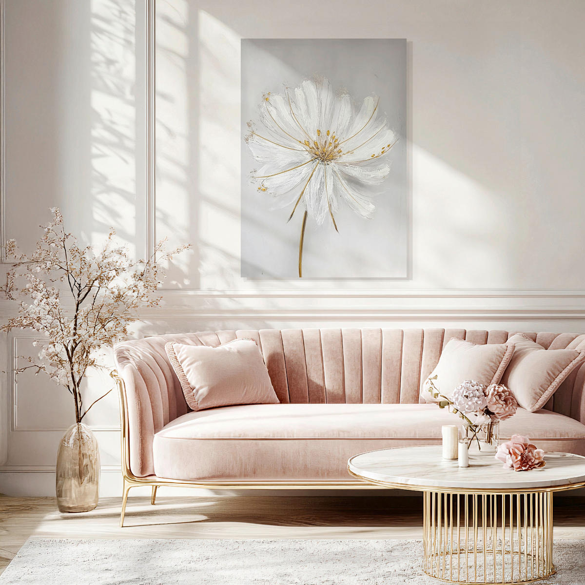 LEINWANDBILD Blumen 70/100 cm  - Goldfarben/Weiß, Basics, Holz/Textil (70/100cm)