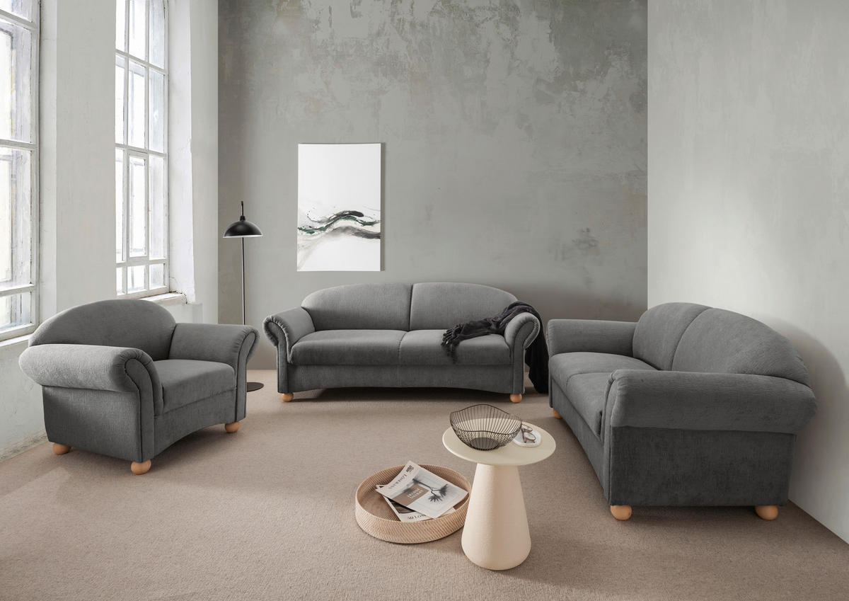 2,5-SITZER Mikrofaser Graubraun  - Wildeiche/Graubraun, KONVENTIONELL, Holz/Textil (198/84/80cm) - Livetastic