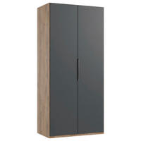 DREHTÜRENSCHRANK 100/216/58 cm,  in Graphitfarben, Plankeneiche, 2 Tür(en)  - Chromfarben/Plankeneiche, MODERN, Holzwerkstoff (100/216/58cm) - MID.YOU