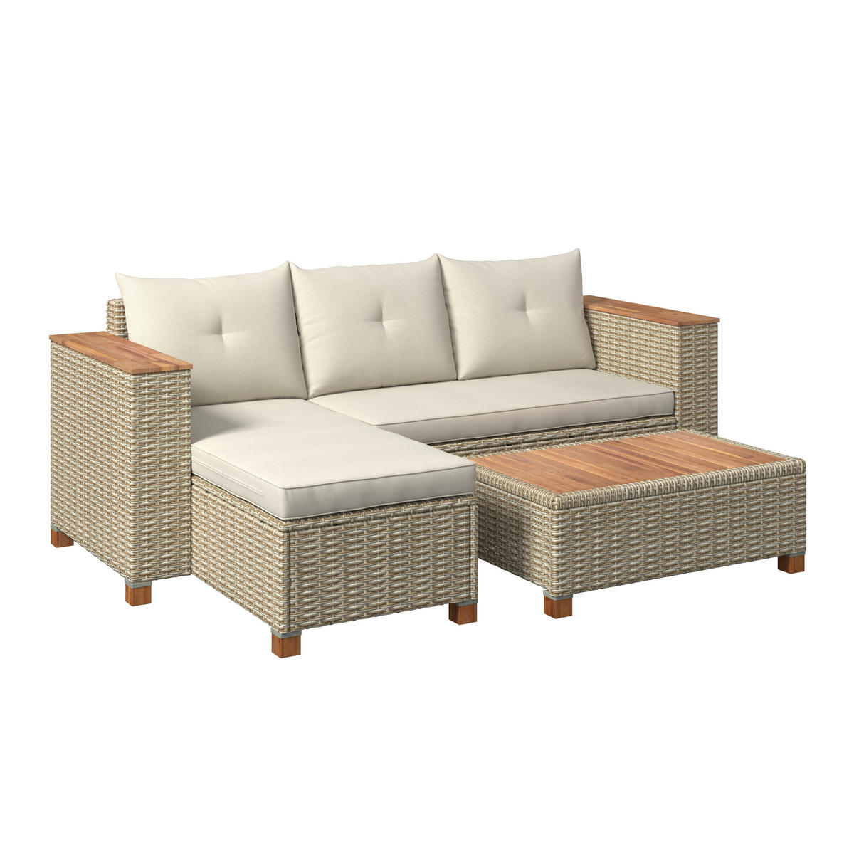 GARTENSET 3-teilig Webstoff Akaziemassiv Stahl 3-teilig  - Beige/Akaziefarben, MODERN, Holz/Kunststoff (118/184cm) - Ambia Garden