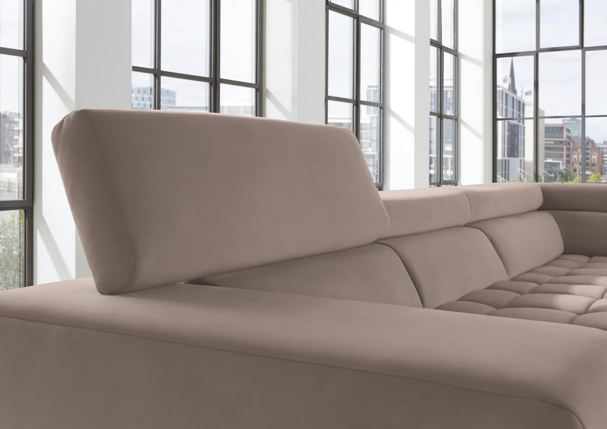 ECKSOFA in Mikrofaser Cappuccino  222/326 cm  - Chromfarben/Cappuccino, Design, Textil/Metall (222/326cm) - Beldomo Speed