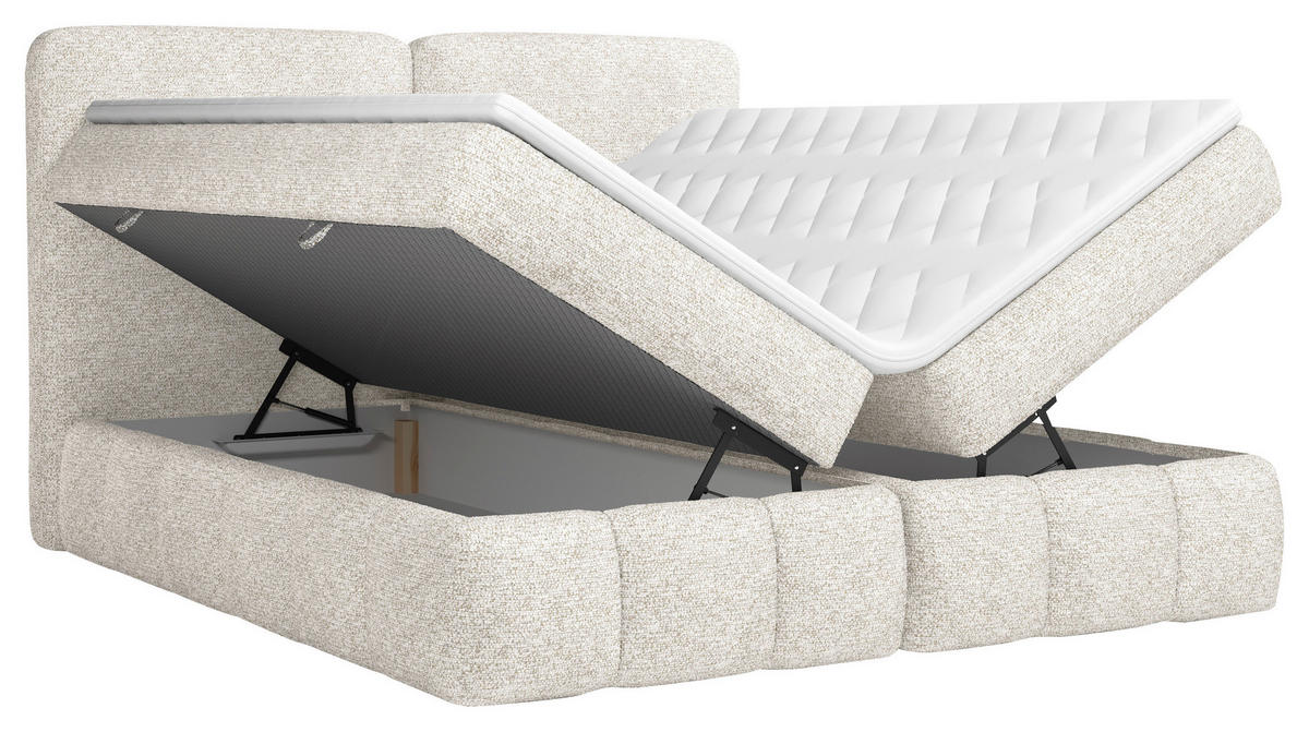 BOXBETT 140/200 cm,  in Creme, Bettkasten, Topper, Matratzen, H3 = fest  - Creme/Schwarz, KONVENTIONELL, Kunststoff/Textil (140/200cm) - Carryhome
