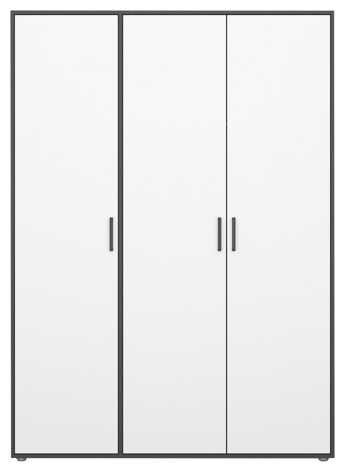 GARDEROB MED GÅNGJÄRN 140/194/53 cm 3-dörrar - vit/grå, Modern, trämaterial/plast (140/194/53cm) - Rauch Möbel