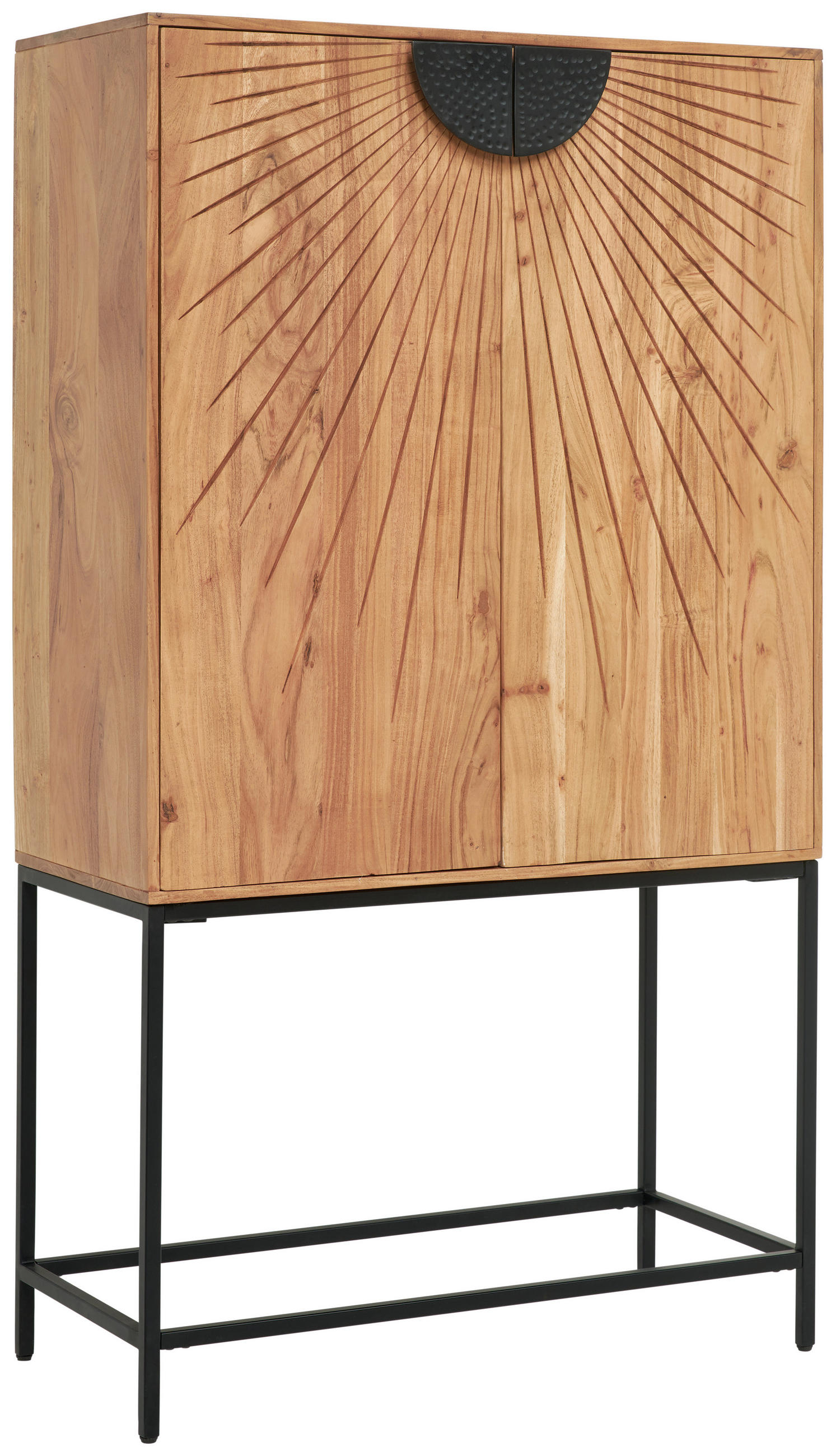 Dulap Bar in negru, culoare lemn acacia