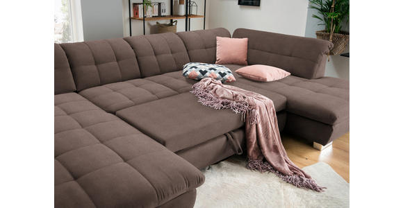 WOHNLANDSCHAFT  in Mikrofaser Hellbraun  - Chromfarben/Hellbraun, Design, Kunststoff/Textil (204/350/211cm) - Xora