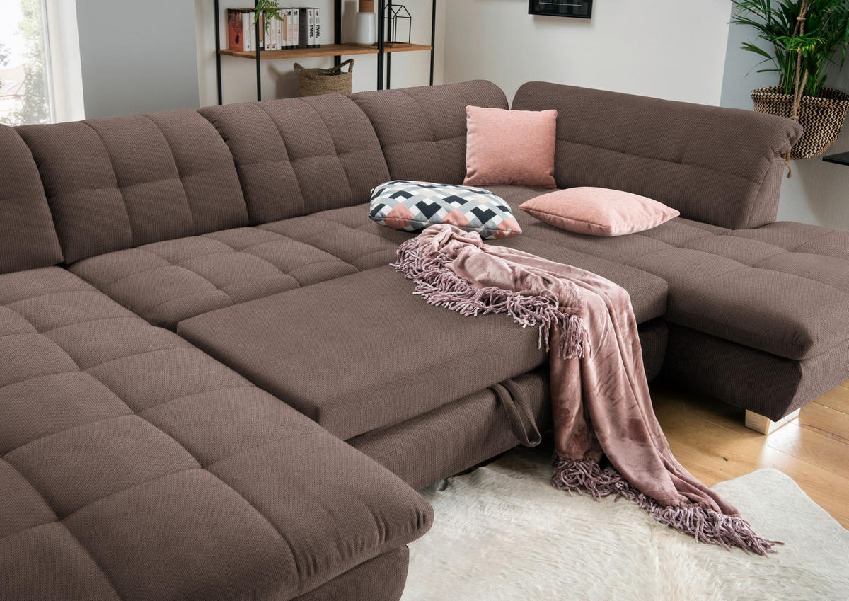 WOHNLANDSCHAFT in Mikrofaser Hellbraun  - Chromfarben/Hellbraun, Design, Kunststoff/Textil (204/350/211cm) - Xora