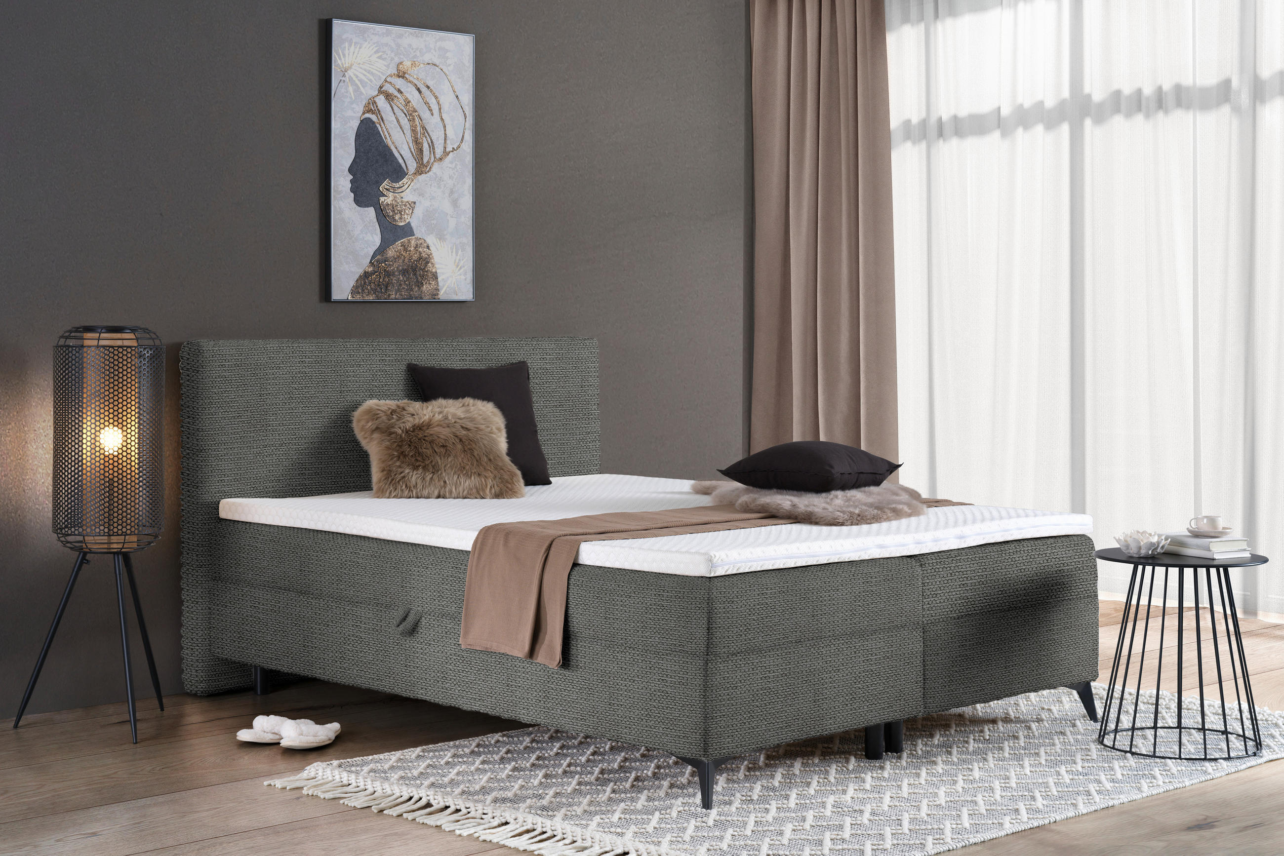 BOXBETT 160/200 cm  in Dunkelgrau  - Dunkelgrau/Schwarz, Design, Holz/Holzwerkstoff (160/200cm) - Xora