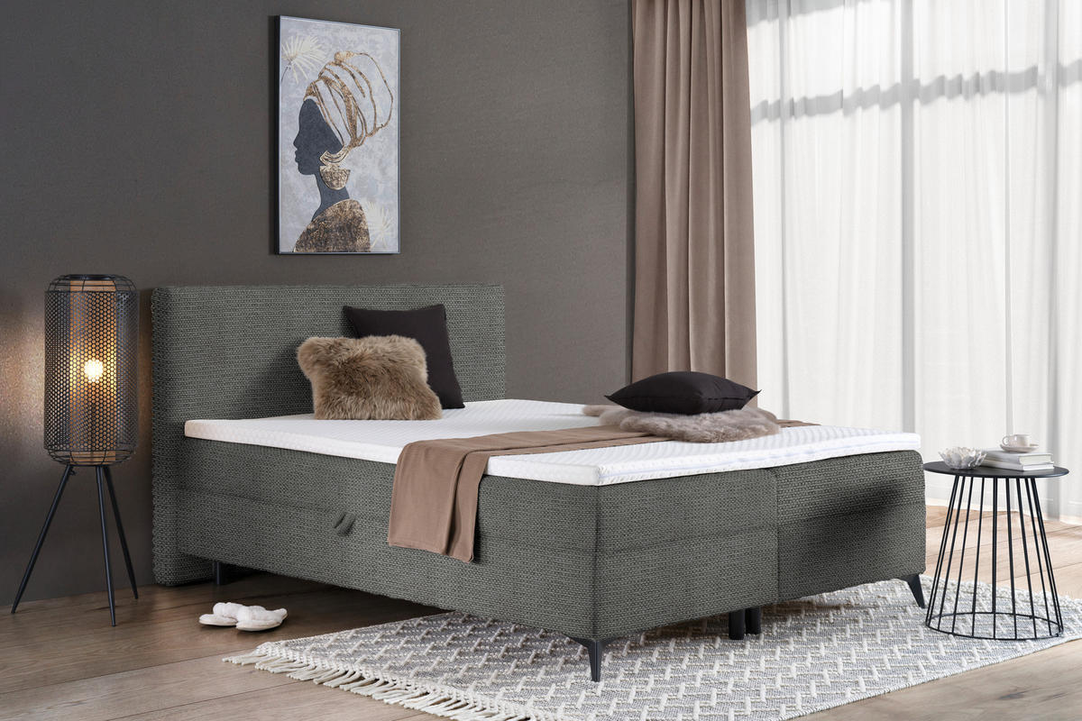 BOXBETT 160/200 cm  in Dunkelgrau  - Dunkelgrau/Schwarz, Design, Holz/Holzwerkstoff (160/200cm) - Xora