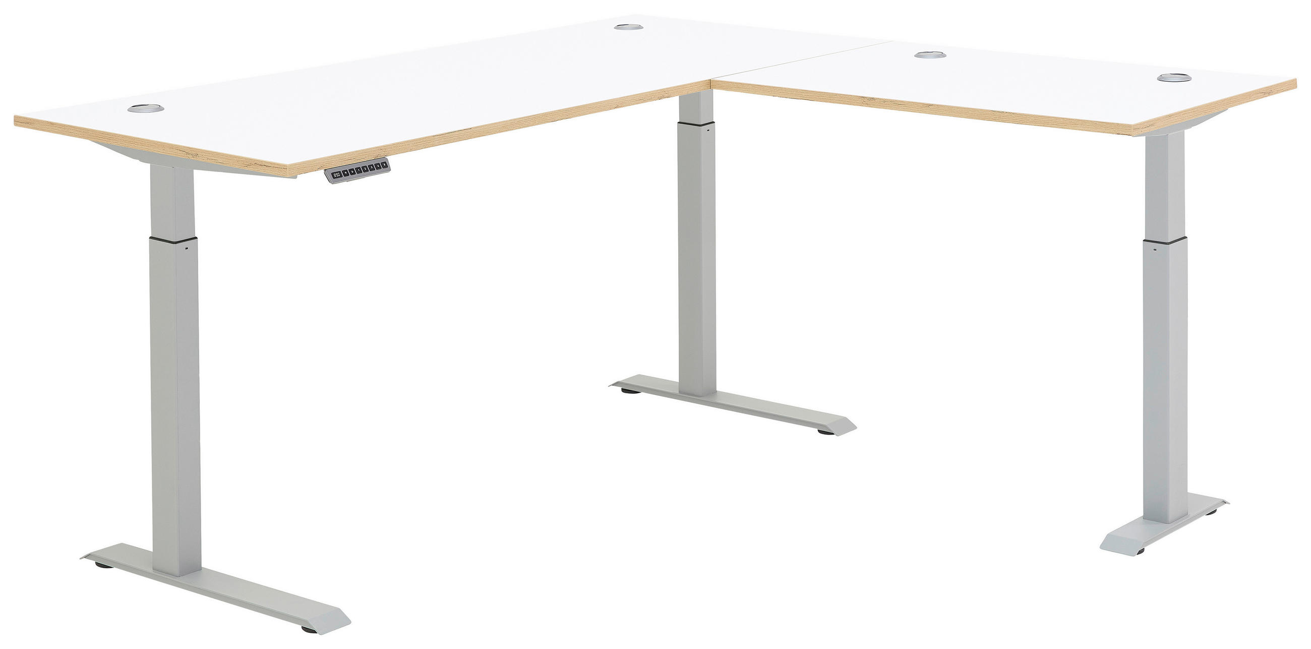 ECKSCHREIBTISCH  in Silberfarben, Weiß, Eiche Artisan  - Silberfarben/Weiß, KONVENTIONELL, Holzwerkstoff/Metall (185/100/72/77/67cm) - MID.YOU