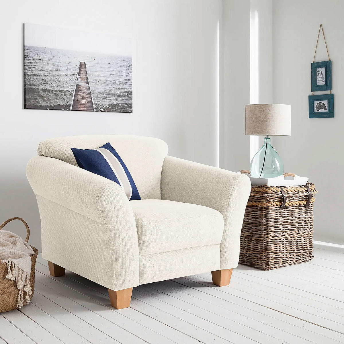 SESSEL in Flachgewebe Creme  - Creme/Naturfarben, Konventionell, Holz/Textil (101/84/89cm) - Sit & More