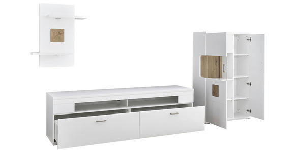 WOHNWAND  in Weiß, Eichefarben, Weiß Hochglanz  317,1/171,0/50,2 cm  - Eichefarben/Weiß Hochglanz, Design, Glas/Holzwerkstoff (317,1/171,0/50,2cm) - Xora