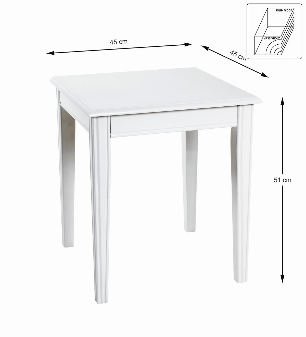 BEISTELLTISCH 45/45/51 cm massiv Weiß quadratisch  - Weiß, Trend, Holz/Holzwerkstoff (45/45/51cm)