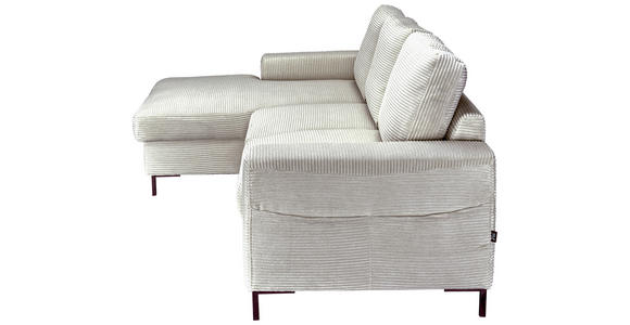 ECKSOFA Naturfarben Cord Rückenkissen, Bettkasten, Schlaffunktion, Rücken echt, Liegefläche im Originalstoff  - Schwarz/Naturfarben, KONVENTIONELL, Textil/Metall (150/240cm) - Carryhome