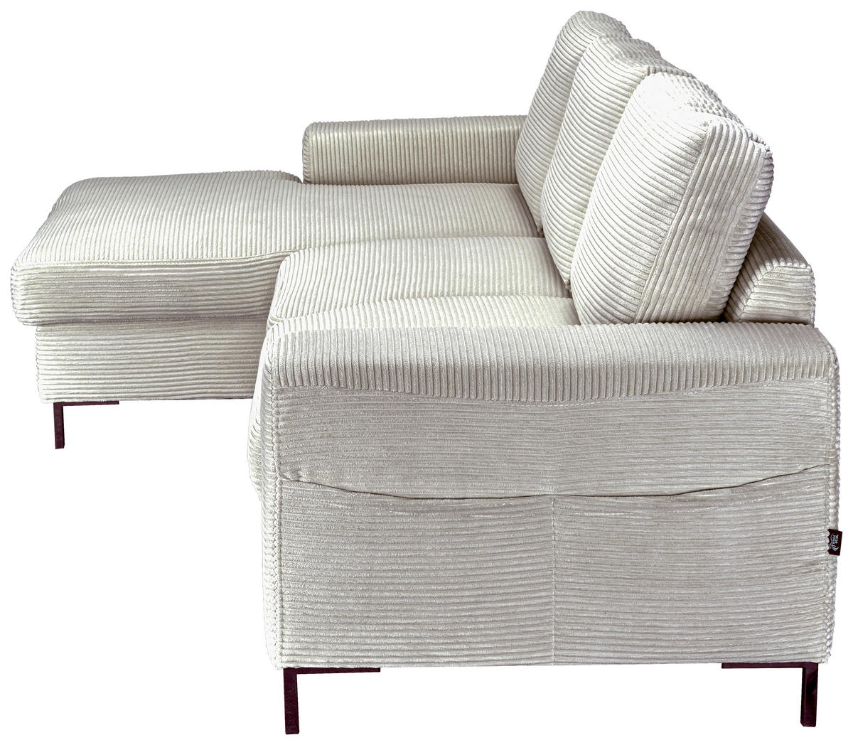 ECKSOFA Naturfarben Cord Rückenkissen, Bettkasten, Schlaffunktion, Rücken echt, Liegefläche im Originalstoff  - Schwarz/Naturfarben, KONVENTIONELL, Textil/Metall (150/240cm) - Carryhome