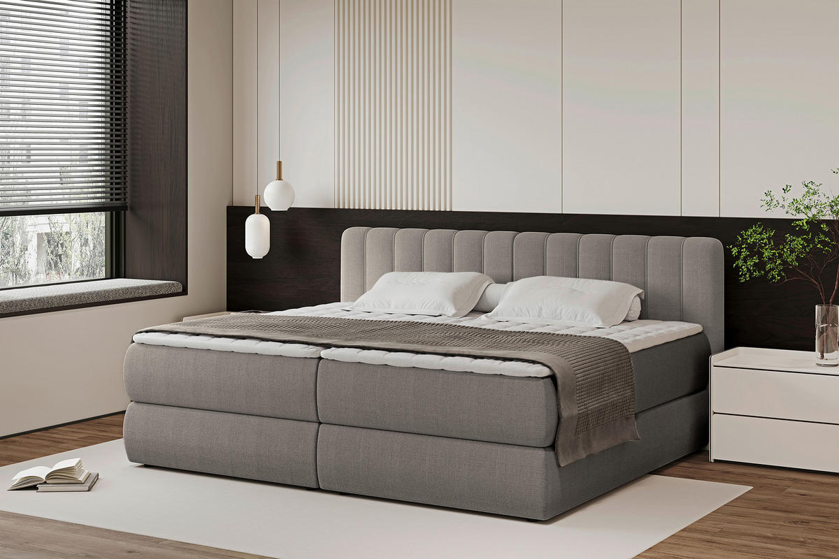 BOXSPRINGBETT 200/200 cm  in Taupe  - Taupe/Schwarz, Design, Kunststoff/Textil (200/200cm) - Chameo