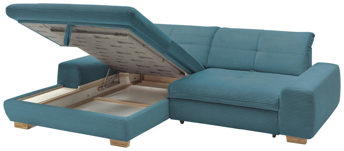 ECKSOFA Blau Cord  - Blau/Eichefarben, Design, Holz/Textil (198/276cm) - SetOne by Musterring