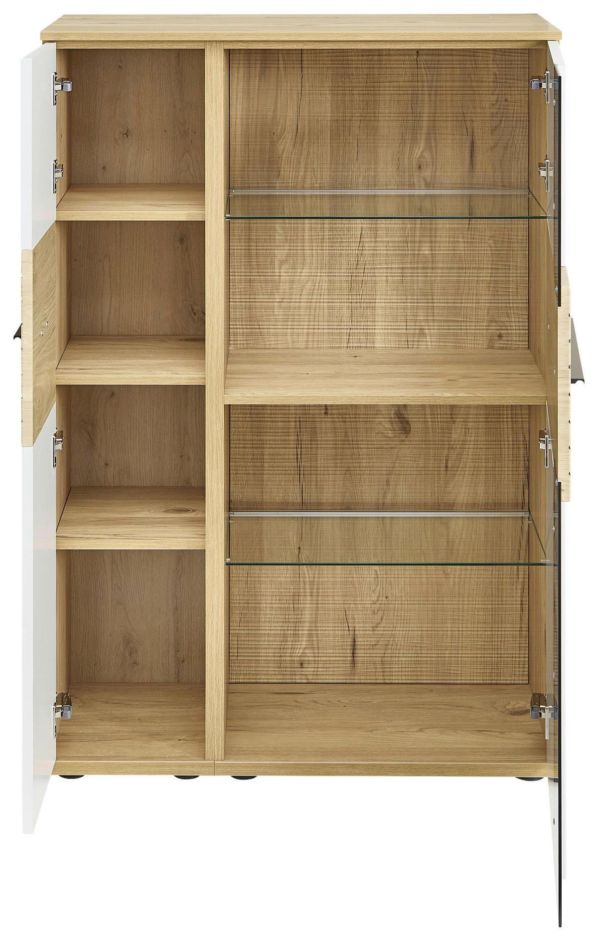 HIGHBOARD Weiß, Eichefarben  90/131/40 cm  - Eichefarben/Schwarz, KONVENTIONELL, Glas/Holzwerkstoff (90/131/40cm) - Venda