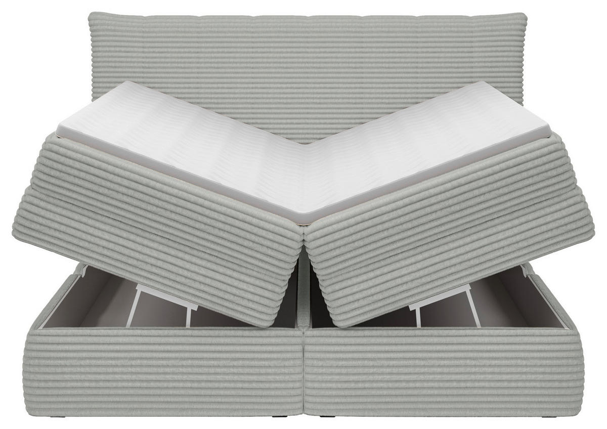 BOXSPRINGBETT 180/200 cm,  in Greige, gepolstertes Kopfteil, Bettkasten, Topper, Matratzen, H2 + H4 = mittel + sehr fest  - Greige/Schwarz, Design, Kunststoff/Textil (180/200cm) - Chameo