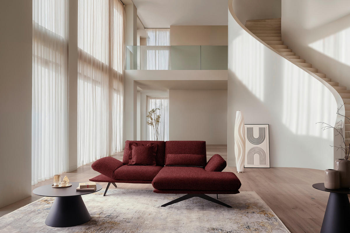 ECKSOFA  in Flachgewebe Rot  234/155 cm  - Rot/Schwarz, Design, Textil/Metall (234/155cm) - Dieter Knoll