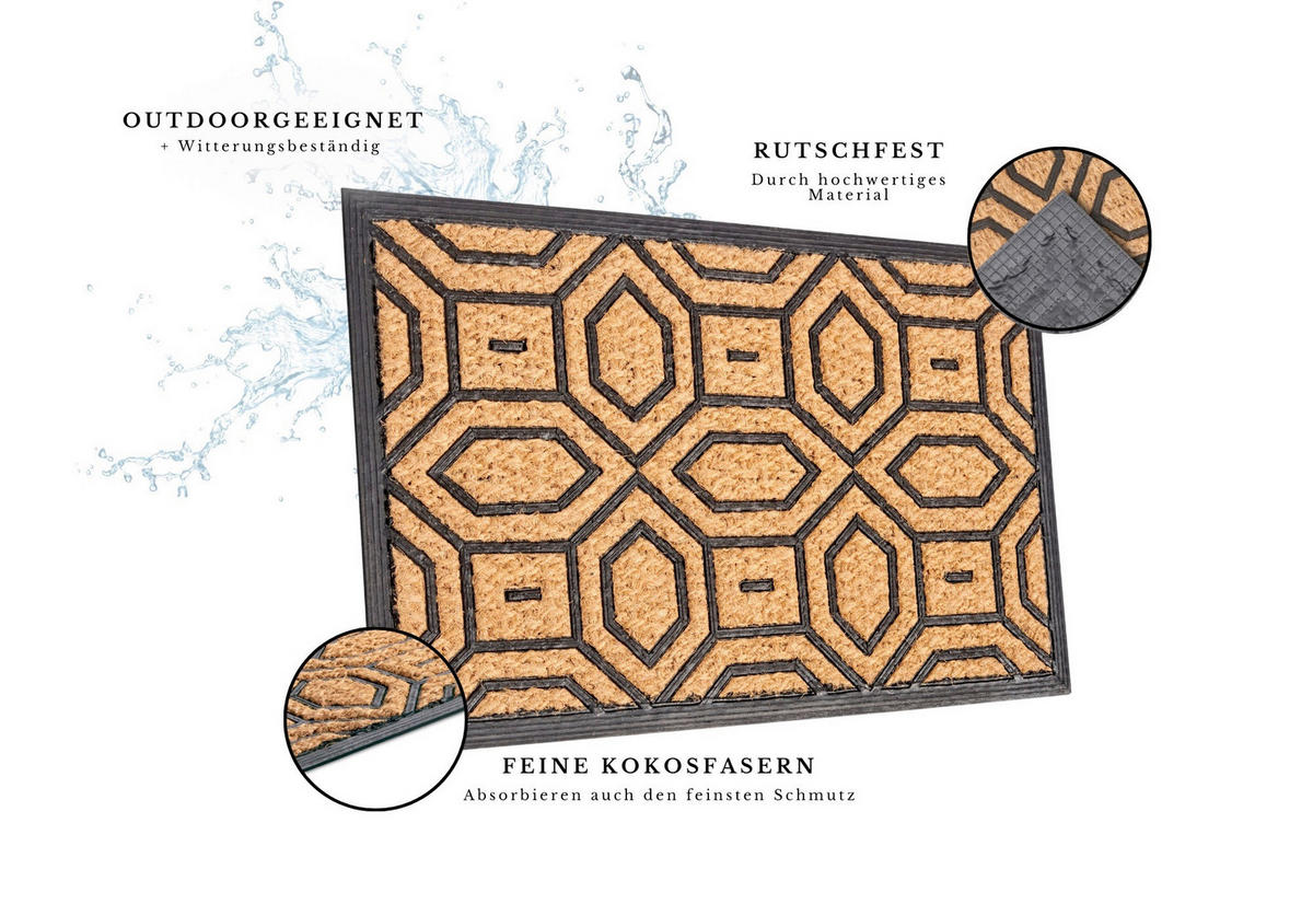 KOKOSMATTE  45/75 cm  Schwarz, Hellbraun  - Hellbraun/Schwarz, Basics, Naturmaterialien/Kunststoff (45/75cm)