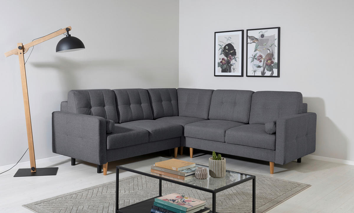 ECKSOFA in Dunkelgrau  - Dunkelgrau/Buchefarben, Design, Holz/Textil (242/242cm) - MID.YOU