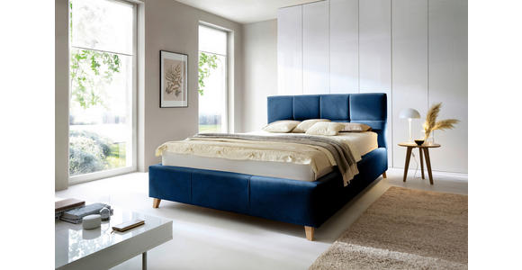 POLSTERBETT Lattenrost, Bettkasten Dunkelblau 180/200 cm - Buchefarben/Dunkelblau, KONVENTIONELL, Holz/Textil (180/200cm) - Carryhome