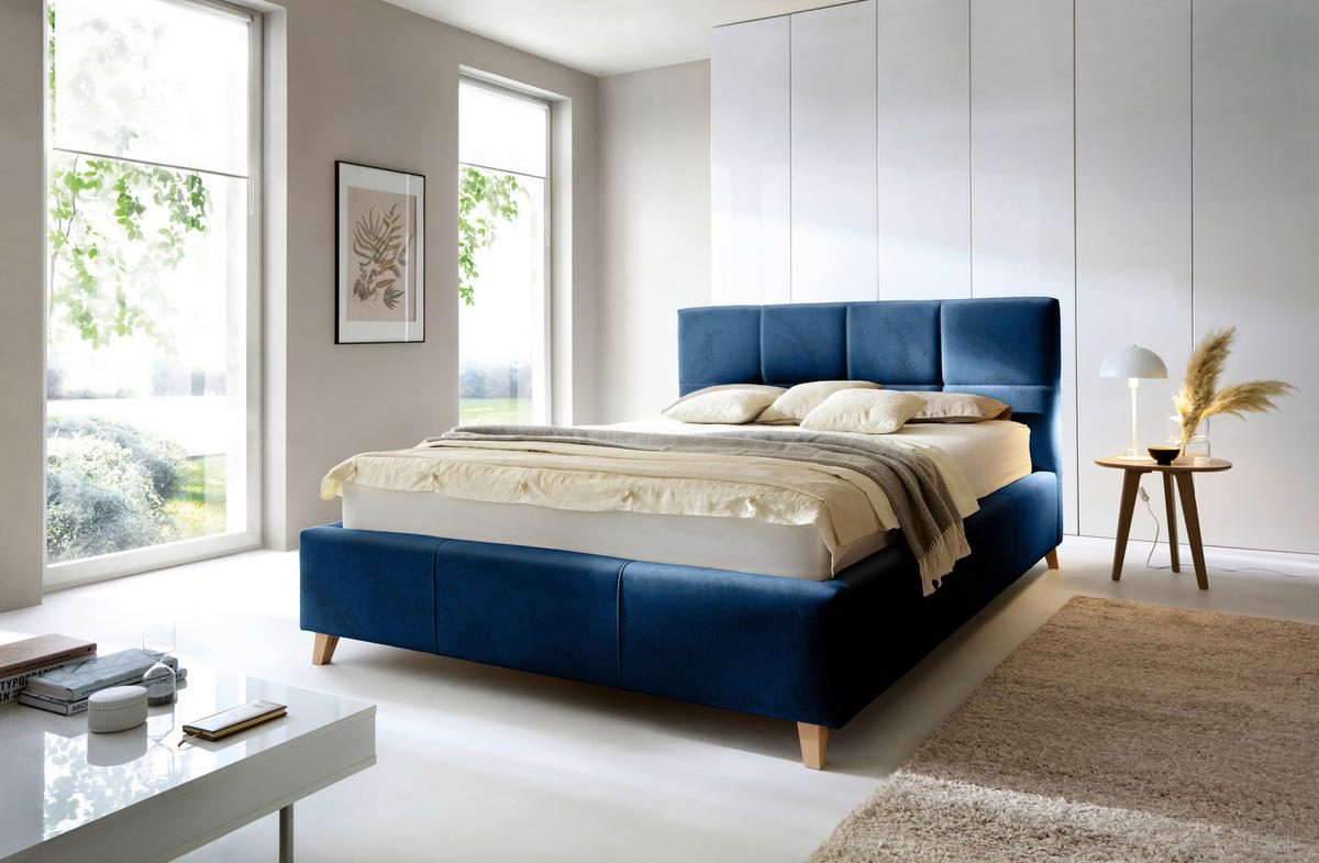 POLSTERBETT Lattenrost, Bettkasten Dunkelblau 180/200 cm  - Buchefarben/Dunkelblau, KONVENTIONELL, Holz/Textil (180/200cm) - Carryhome