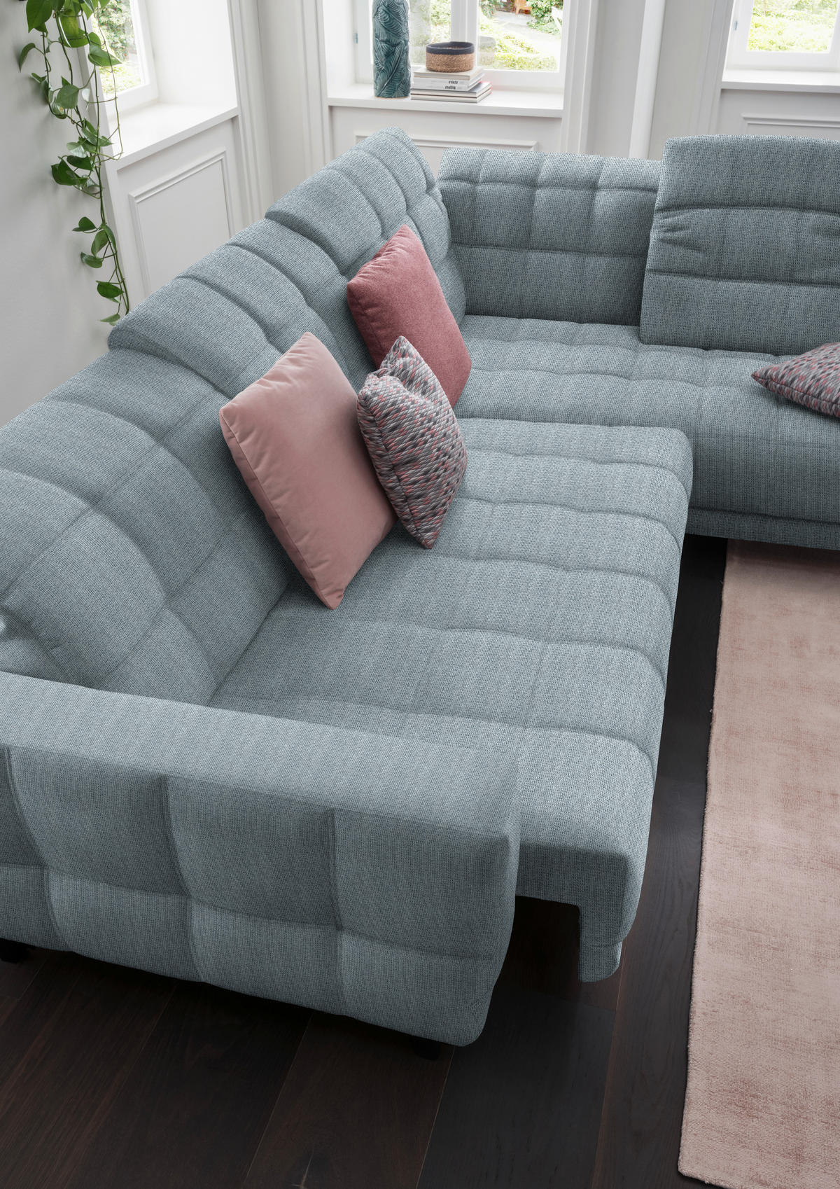 ECKSOFA in Webstoff Hellblau  - Schwarz/Hellblau, Design, Holz/Textil (302/216cm) - Xora