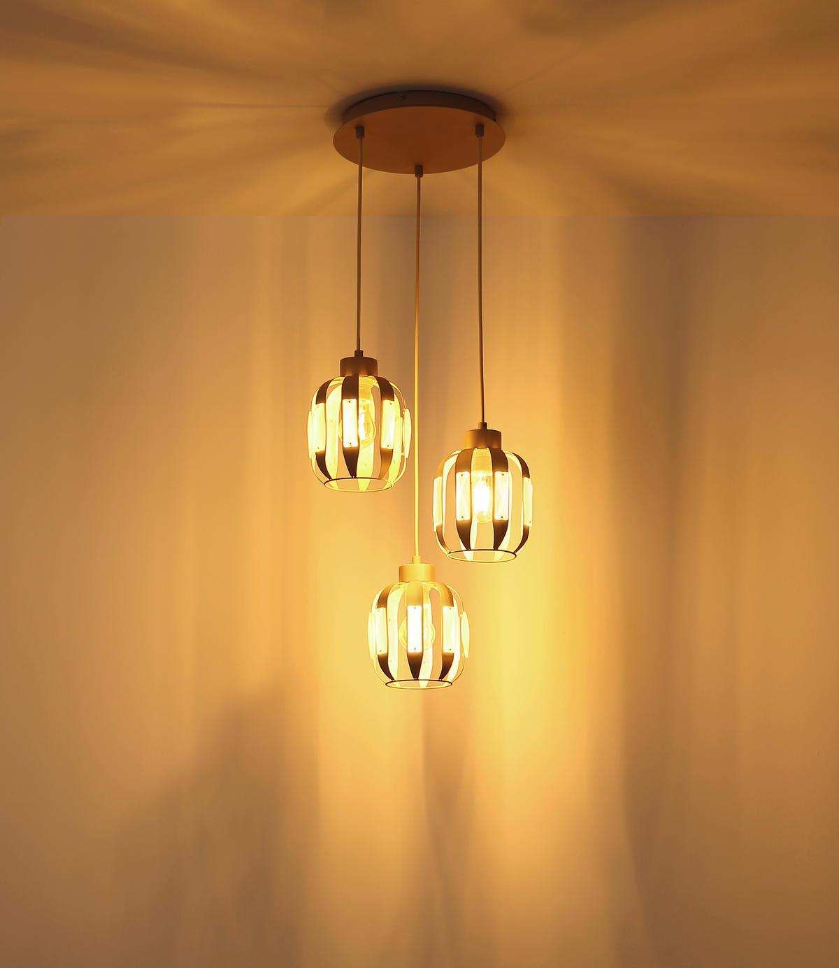 HÄNGELEUCHTE Arlen 38/120 cm   - Sandfarben/Beige, Design, Glas/Textil (38/120cm) - Globo