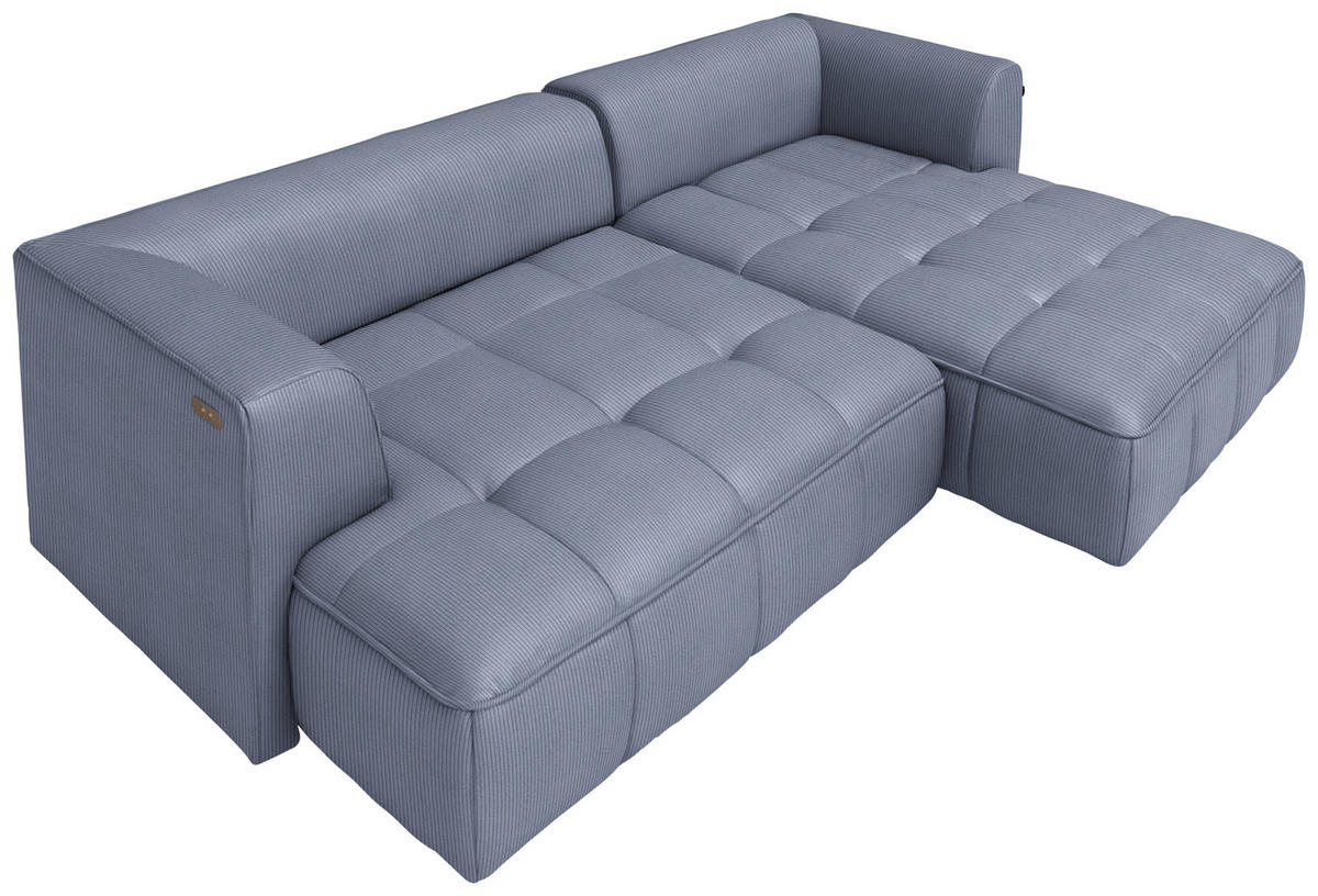 ECKSOFA  in Feincord Blaugrau  288/188 cm  - Blaugrau/Schwarz, Design, Kunststoff/Textil (288/188cm) - Welnova