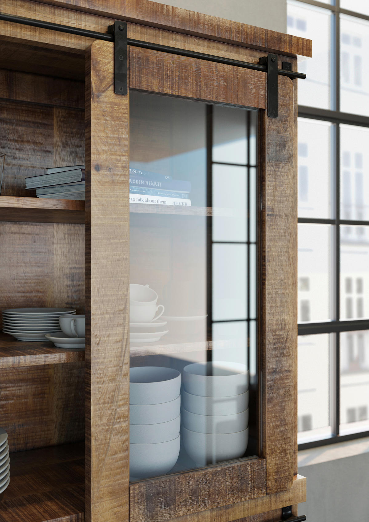 VITRINE in massiv Mangoholz Naturfarben, Schwarz  - Schwarz/Naturfarben, LIFESTYLE, Glas/Holz (100/190/45cm) - Landscape
