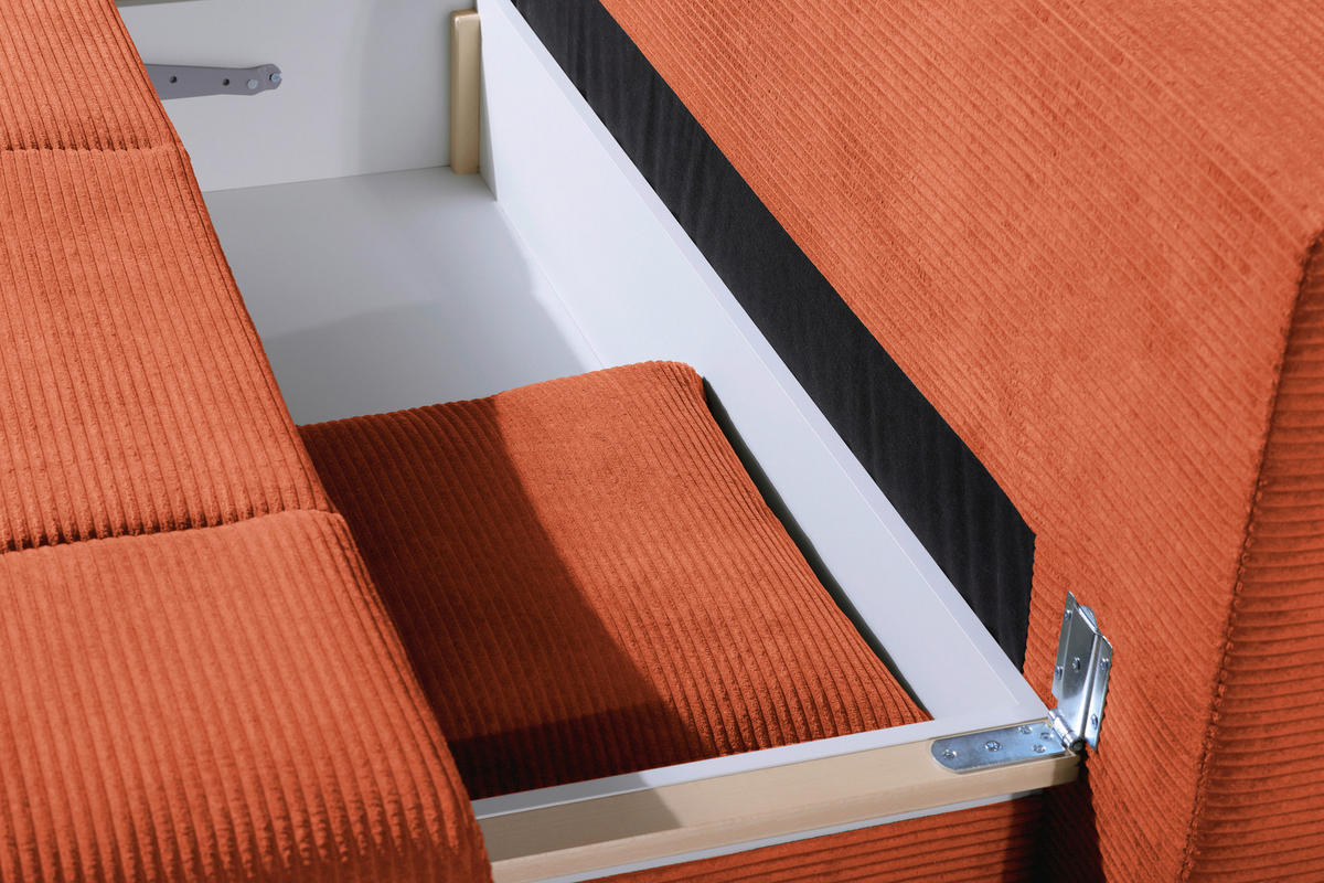 SCHLAFSOFA Cord Rostfarben  inkl. Bettkasten, Schlaffunktion, Armteilverstellung  - Rostfarben/Schwarz, Design, Textil/Metall (200/85/90cm) - Novel