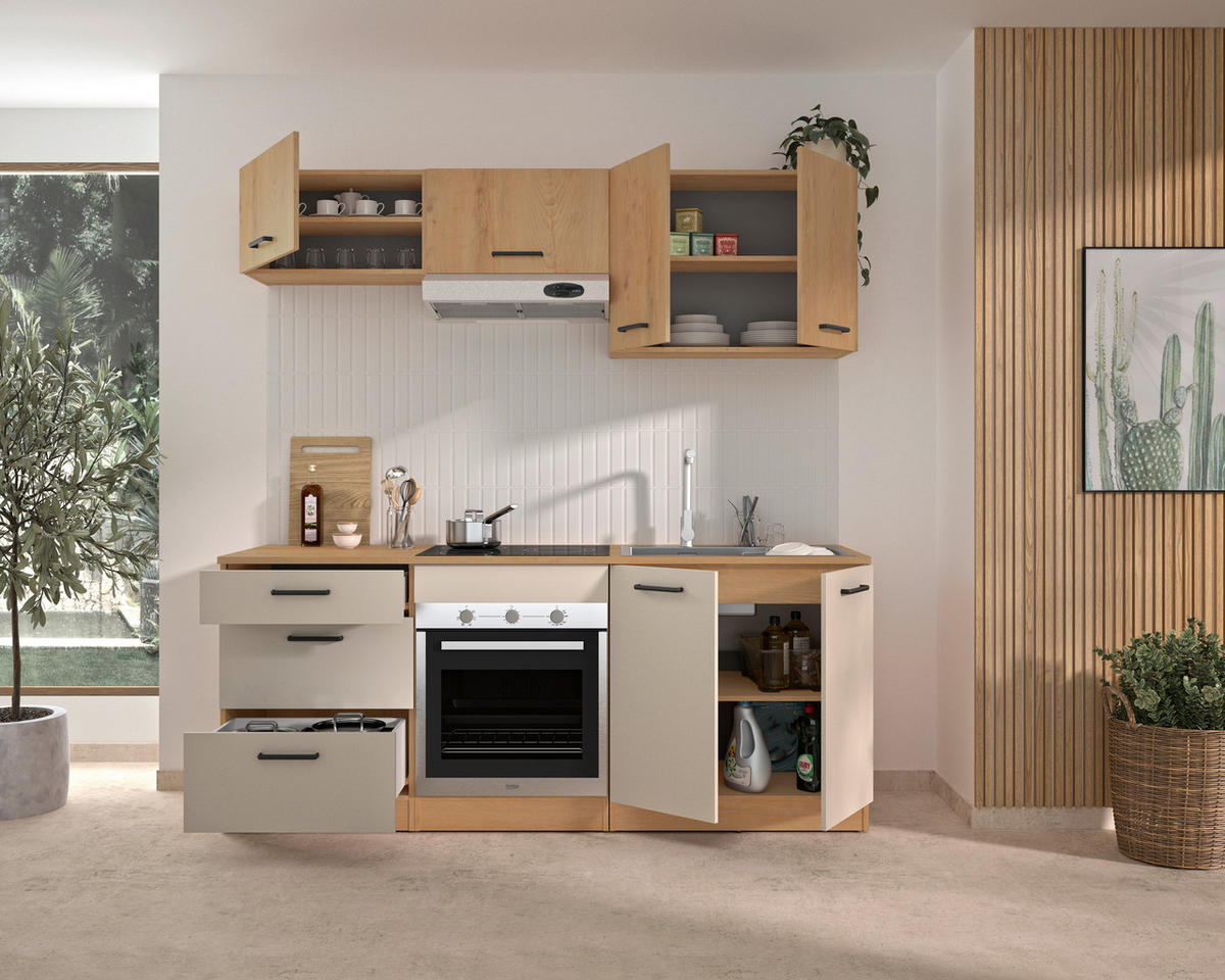 KÜCHENLEERBLOCK   in Beige, Beigebraun  - Beige/Beigebraun, Trend, Holzwerkstoff/Metall (200/211/60cm) - MID.YOU