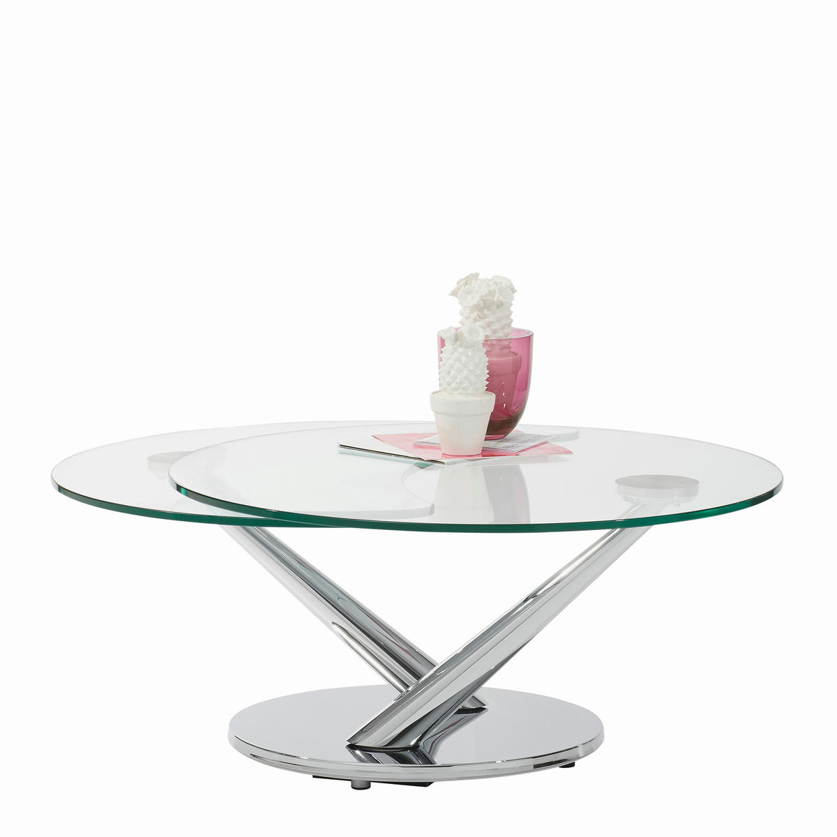 COUCHTISCHE Klarglas Naos Abra Klarglas 80(128)/80/40 cm rund Chromfarben  - Chromfarben, Design, Glas/Metall (80(128)/80/40cm) - Naos