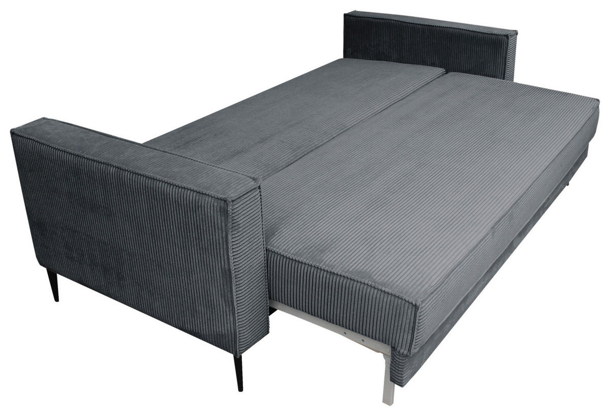SCHLAFSOFA  mit Liegefunktion, Rücken echt, haustierfreundlicher Bezug Cord Dunkelgrau  - Dunkelgrau/Schwarz, KONVENTIONELL, Textil/Metall (222/93/98cm) - Carryhome