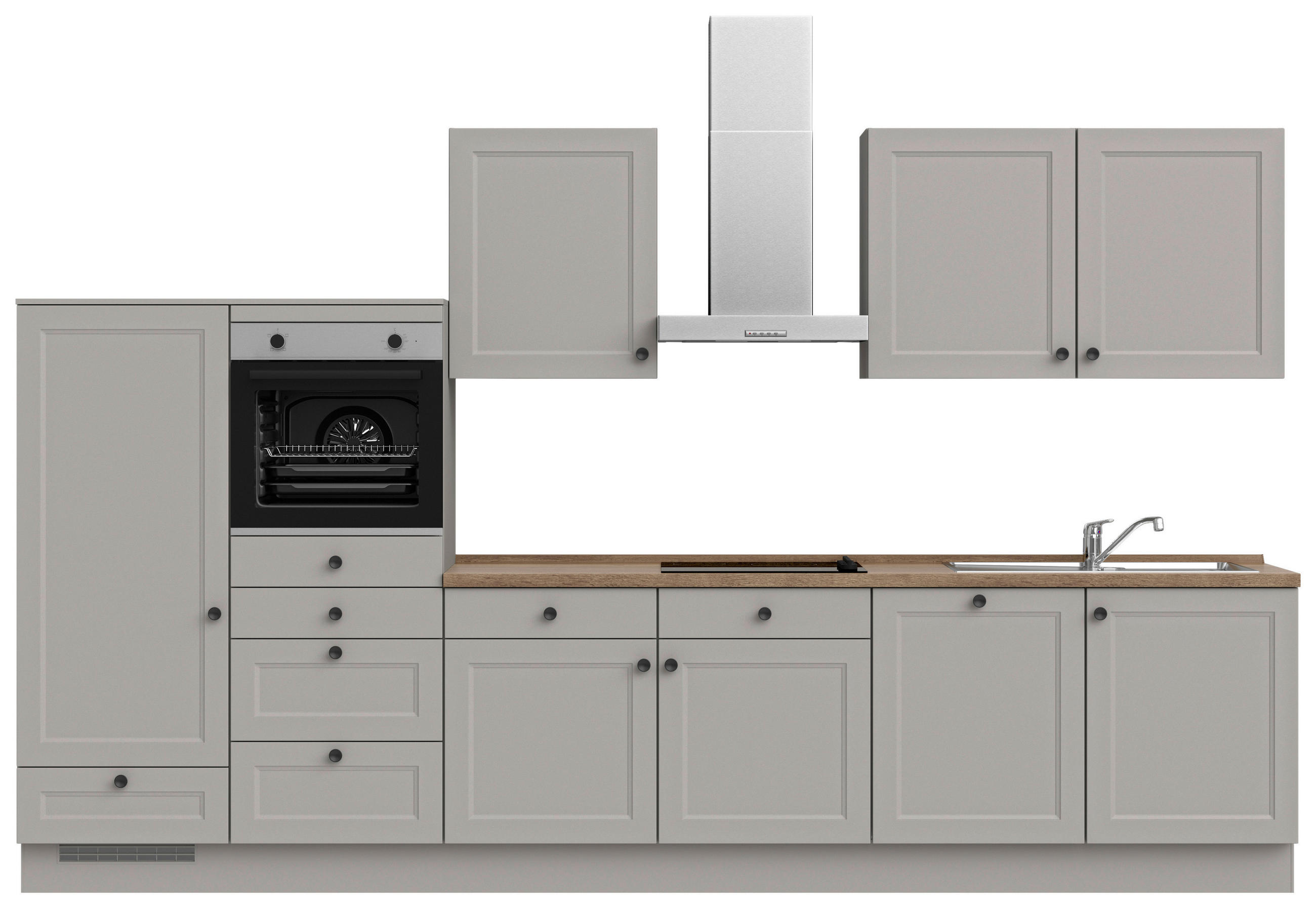 KÜCHENLEERBLOCK 360 cm   in Grau, Eiche dunkel  - Eiche dunkel/Schwarz, MODERN, Holzwerkstoff/Metall (360cm) - Nobilia