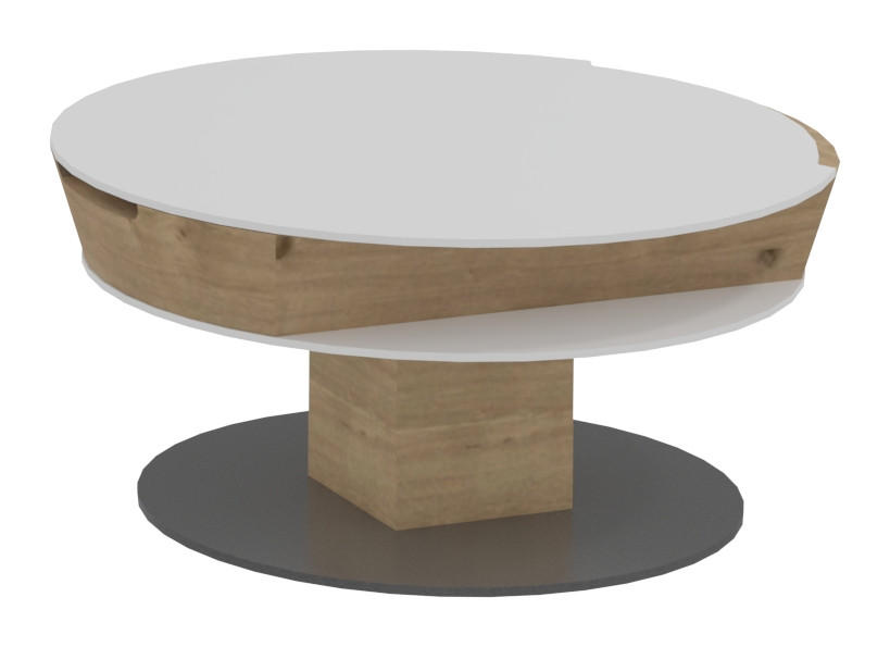 COUCHTISCH Wildeiche furniert, massiv ESG 80/80/38-58 cm rund Weiß, Eichefarben  - Eichefarben/Weiß, Natur, Glas/Holz (80/80/38-58cm) - Voglauer