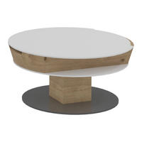 COUCHTISCH Wildeiche furniert, massiv ESG 80/80/38-58 cm rund Weiß, Eichefarben  - Eichefarben/Weiß, Natur, Glas/Holz (80/80/38-58cm) - Voglauer